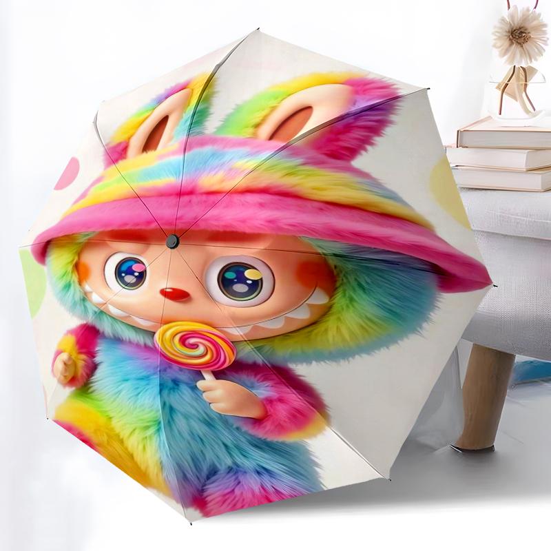 1pc Sturdy 8-Bone Auto Umbrella, LABUBU Umbrella, Digital Printed, Foldable Umbrella for On-the-Go Outdoor Use