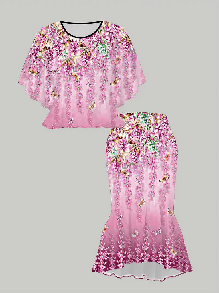 3D Flower Printed Classical Totem Women's Print, Fashionable Large-sized, Elegant, Versatile for All Seasons. T-shirt, Skirt and Set