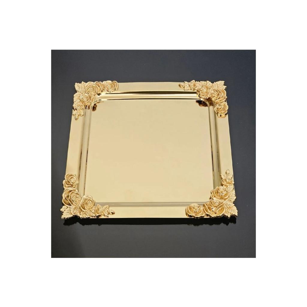 Silver Gold Detailed 18/10 Steel Coffee Presentation Tray 1 Piece