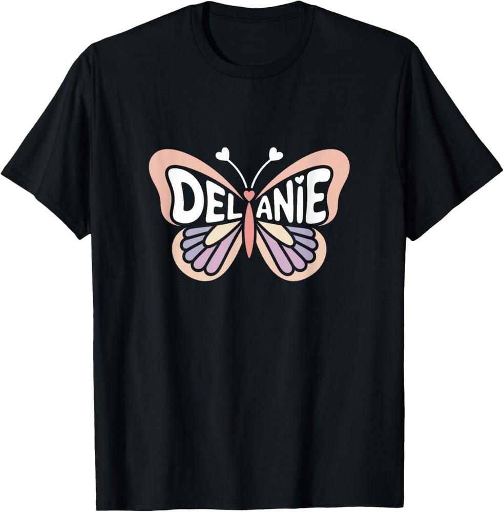 Delanie Butterfly - Personalized Cute Name Word Art T-Shirt Unisex T-Shirt XXXL