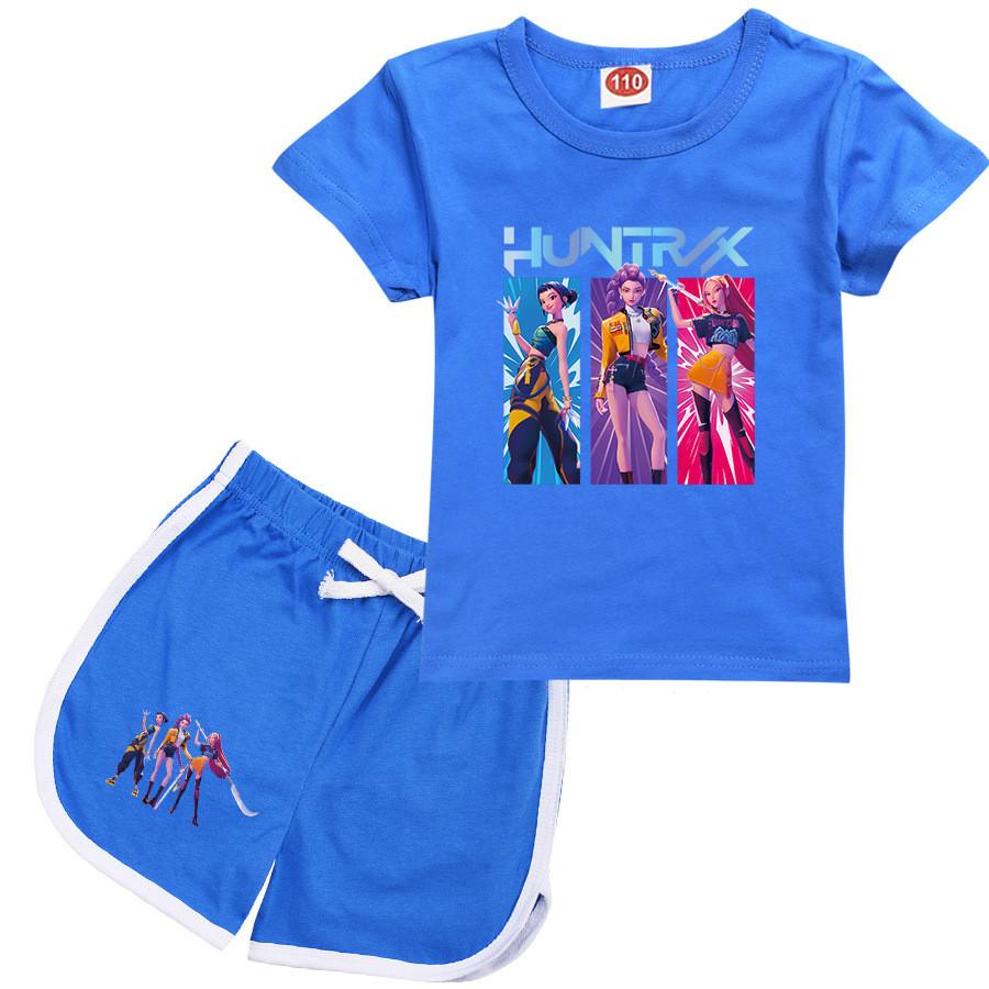 

Детский Девочки Аниме Мультяшный ПОП Певица Руми Зои Мира Принт Повседневная Футболка с Короткими Рукавами Шорты Комплект Одежды 170cm синий