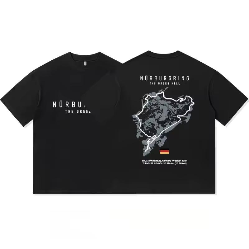 Black Chest Two-line Thin Futuristic Font Tee Minimal Racing Slogan Centered Small Text Oversized Unisex Tops