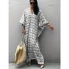 Plus Size Women's Leaf Print Beach Beach Holiday Batsleeve Bikini with A Dress
