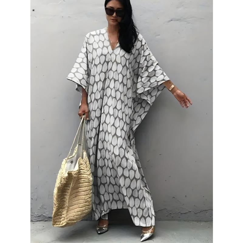 Plus Size Women's Leaf Print Beach Beach Holiday Batsleeve Bikini with A Dress