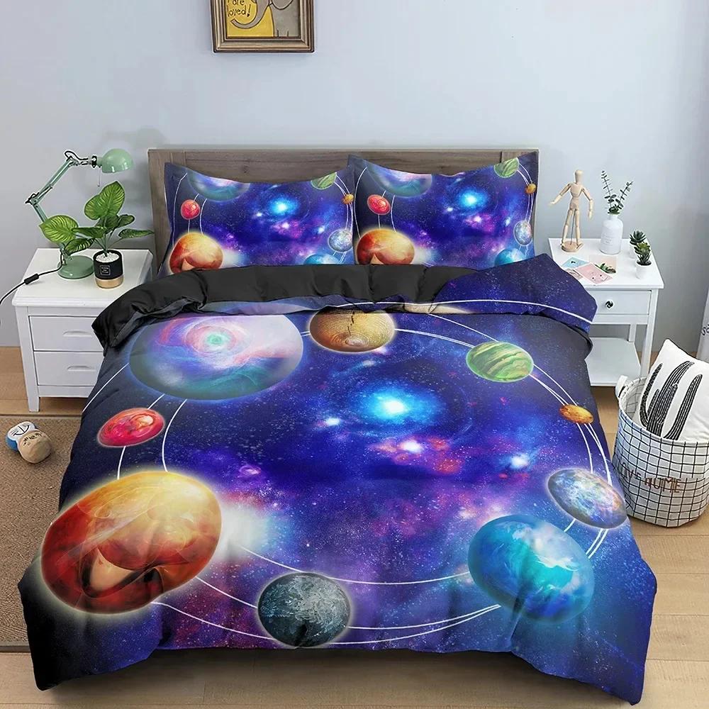 Galaxy Space 3D Universe Bedding Set Single Twin Double Queen King Cal King Size Bed Linen Set