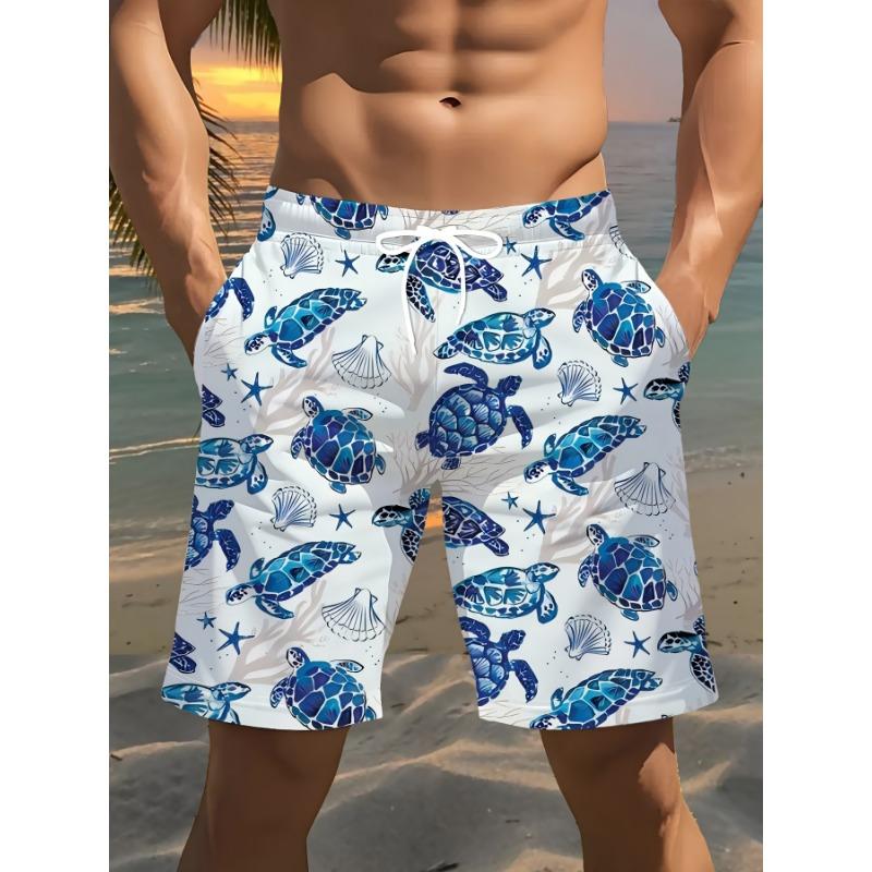 Men s fashionable printed beach shorts, turtle pattern 3D printing M