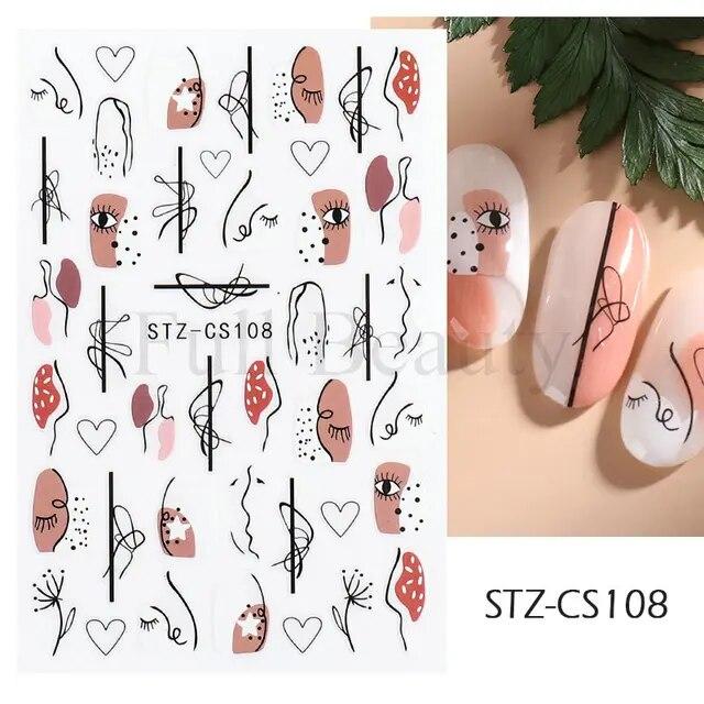 3D Nail Stickers Flowers Pink Purple Blossom Florals Leaves Decals Nail Art Adhesive Sliders Charms Manicure Decorations TRCA769