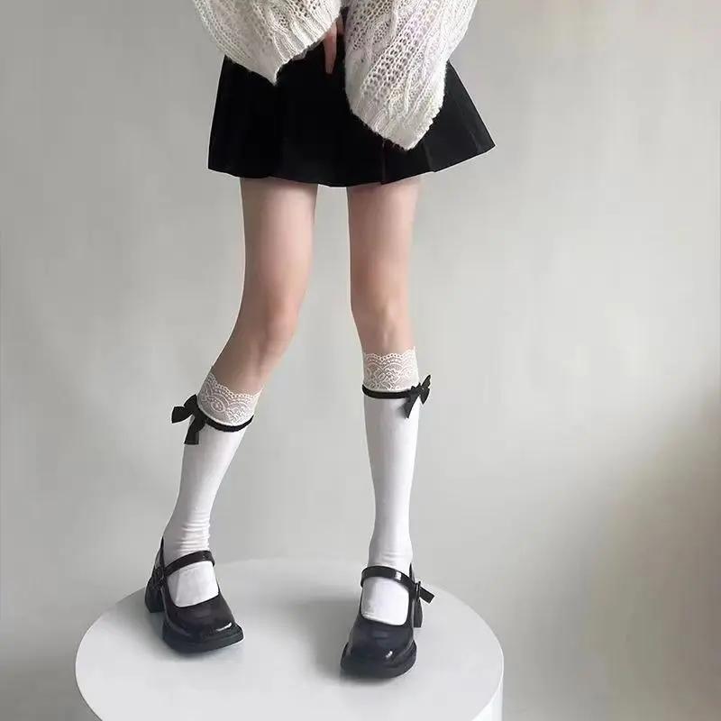 1/2 Pairs Spring Summer New Woomen Sweet Fashionable Socks Bow Elegant Simple Mid Tube Socks Lace Comfortable Women's Socks