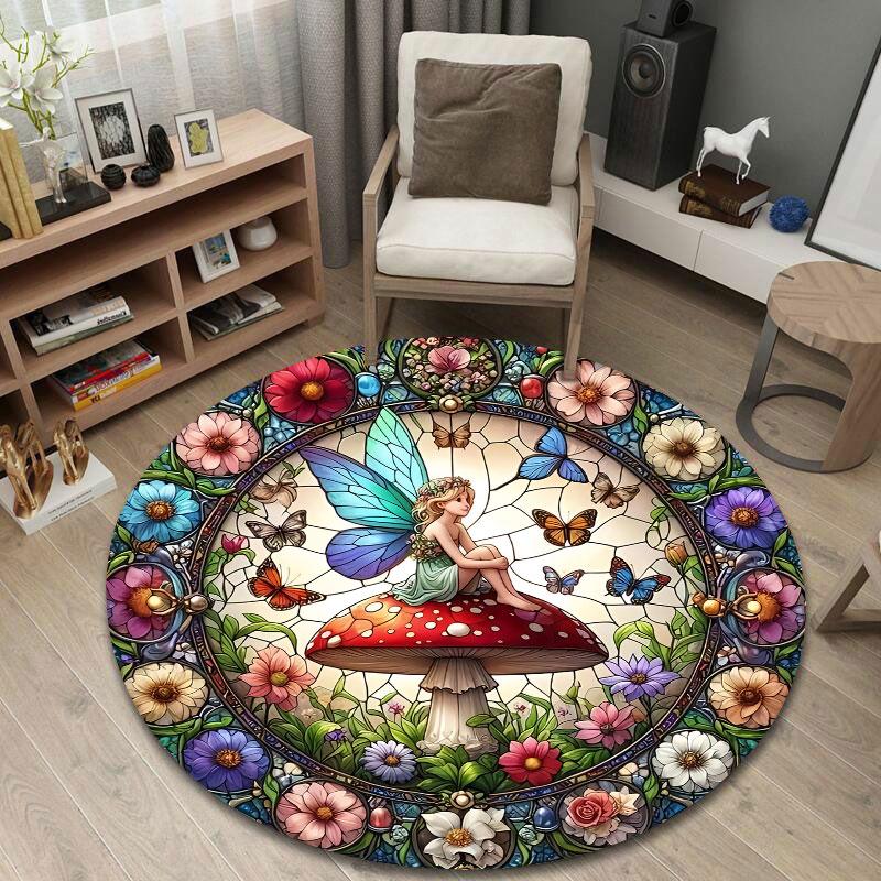 Elegant Round Mandala Multicolor Rug Mat, Non-Slip Floor Mat for Bathroom