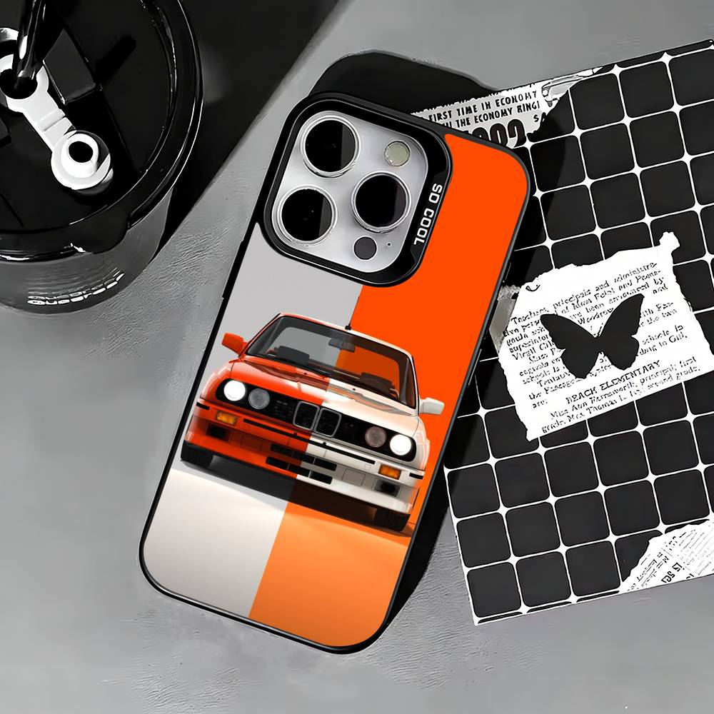 E-E30 Car Phone Case For iPhone 17,16,15,14,13,12,11 Plus,Pro Max,XS,Colored Silver Phone Case