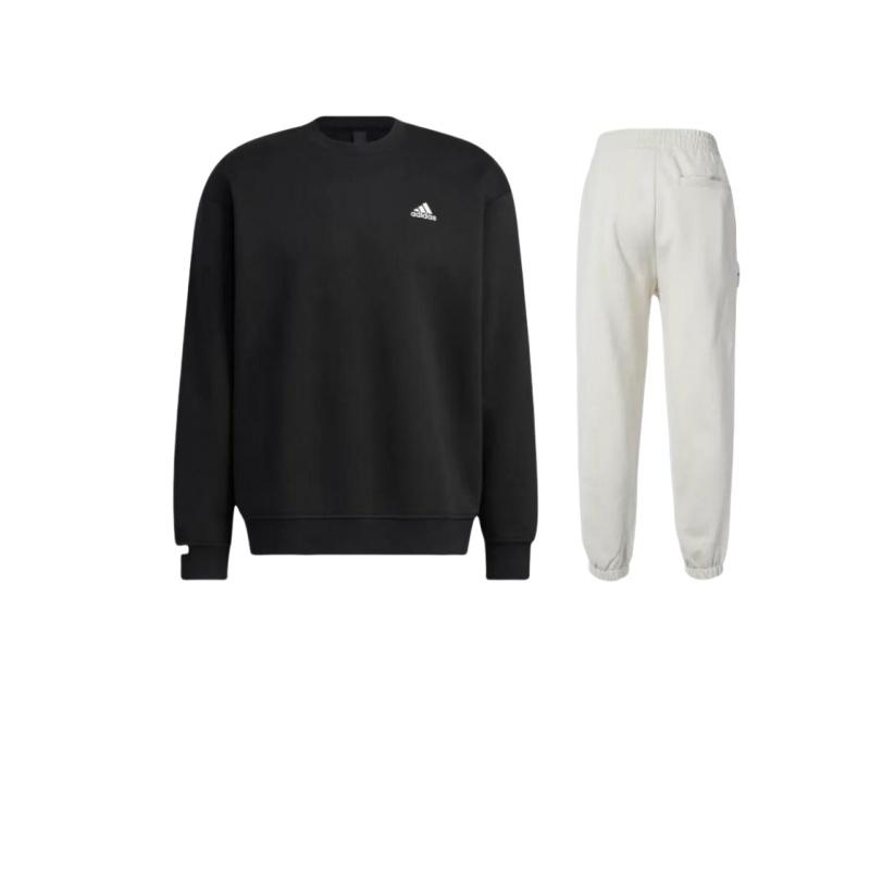 

Adidas Пуловер с круглым вырезом и принтом логотипа, длинные рукава, манжеты, удобные брюки, повседневный спортивный костюм, костюм унисекс IV7602+IB2774 XXL