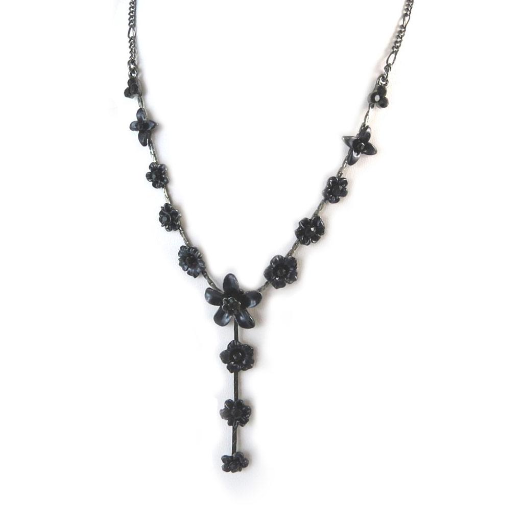 Les Trésors De Lily [N8442] - Black 'Paradis Floral' Designer Necklace