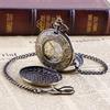 Exquisite Mechanical Pocket Watch Bronze Hollow Flowers Phoenix Bird Design Alloy Case Self Winding Luxury Pocket Clock PJX1797