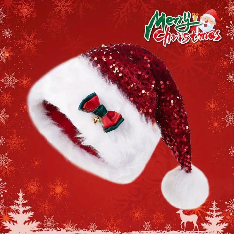 1pc Sequin Kids with Long Fluffy Solid Color Glitter For Adult Santa Claus Hat