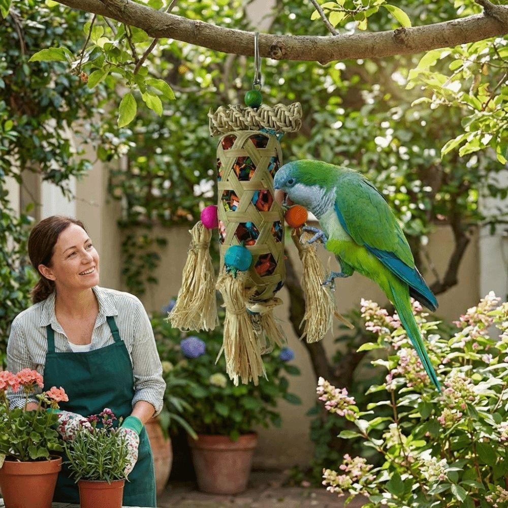 Bamboo Woven Parrot Chewing Bite Resistant Shredding Crinkles Bird Foraging Natural Colorful Bird Cage Teeth Grinding