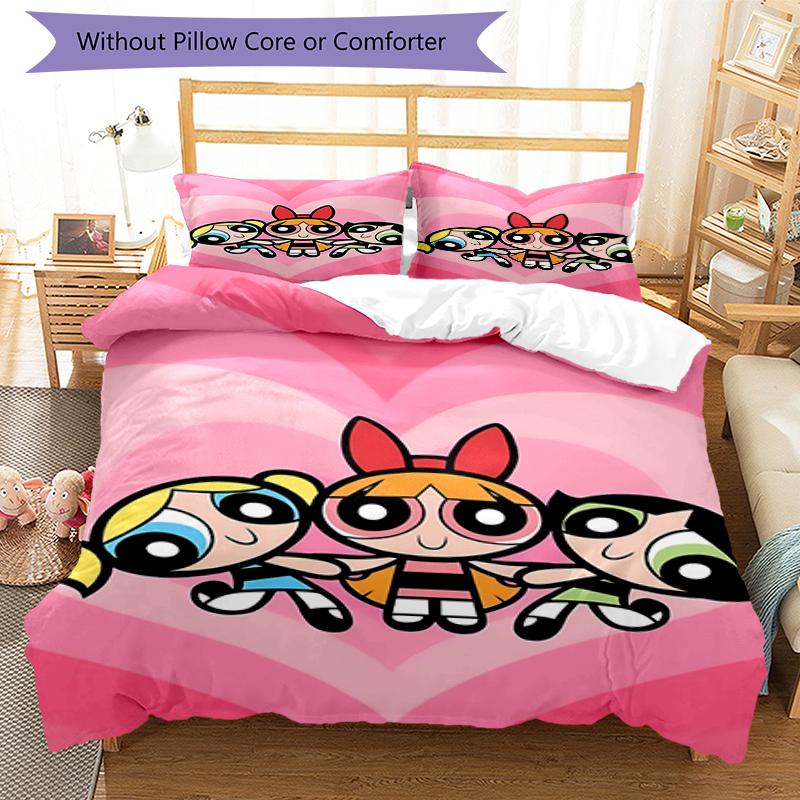 3pcs The Powerpuff Girls2 Pattern Bedding Set Duvet Cover Set Includes Duvet Cover &pillowcases, Perfect All Season Bedroom Decoration & Gift