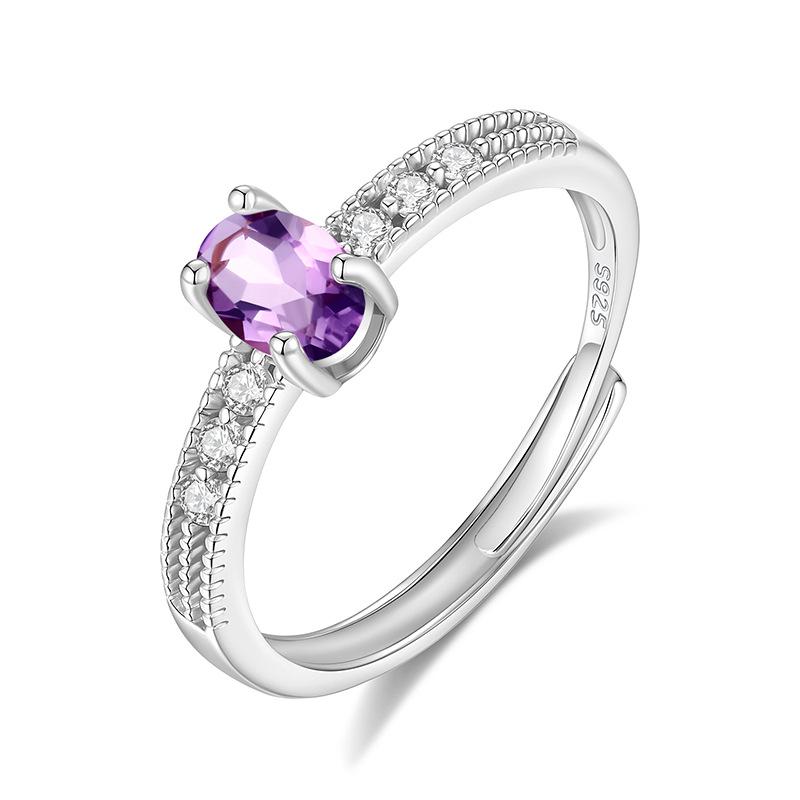 

S925 sterling silver natural colored treasure ring Ins light luxury natural crystal stone adjustable index finger ring middle finger ring female live mouth