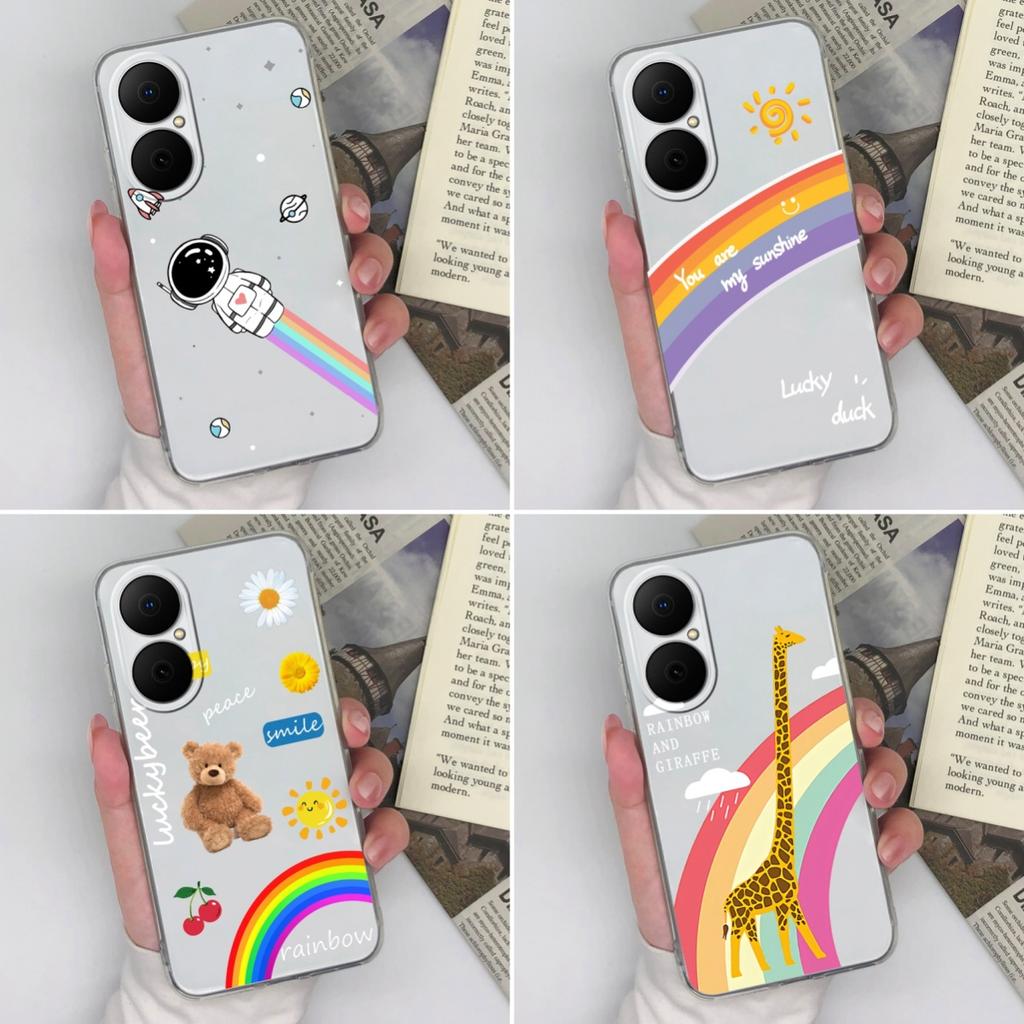 Clear Phone Case For Huawei P40 P50 Enjoy 80 70x Y5 Y6 Y8p Stylish Rainbow Giraffe Pattern Soft Silicone Super Shockproof Shell For Huawei Bumper Capa