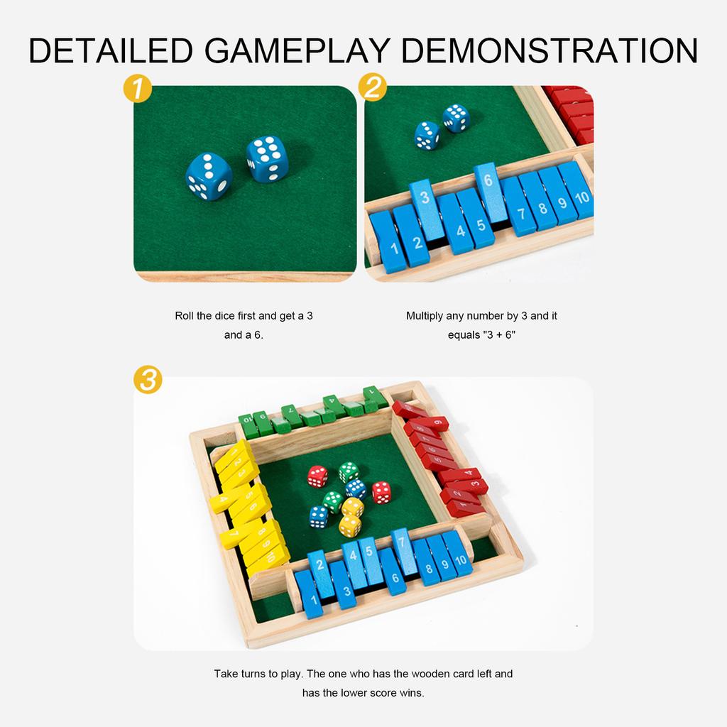 Shut The Box Dice Game 2-4 Player Family Wooden Board Table Math Games for Kids Adults 8 Dices Classics Tabletop Version Games