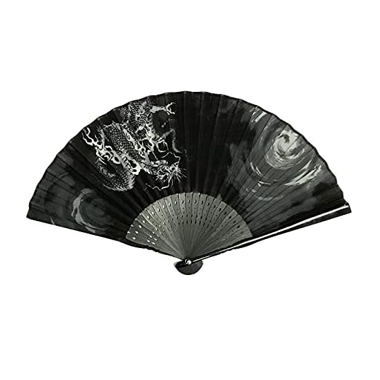 Dragon Folding Fan (Sensu) Men's 23cm Premium Cotton Fan Japanese Pattern Black Openwork Cloud Drago
