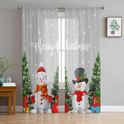 Christmas Snowman Christmas Tree Yarn Curtain Window Tulle Curtains For Living Room Kitchen Window Sheer Voile Curtains