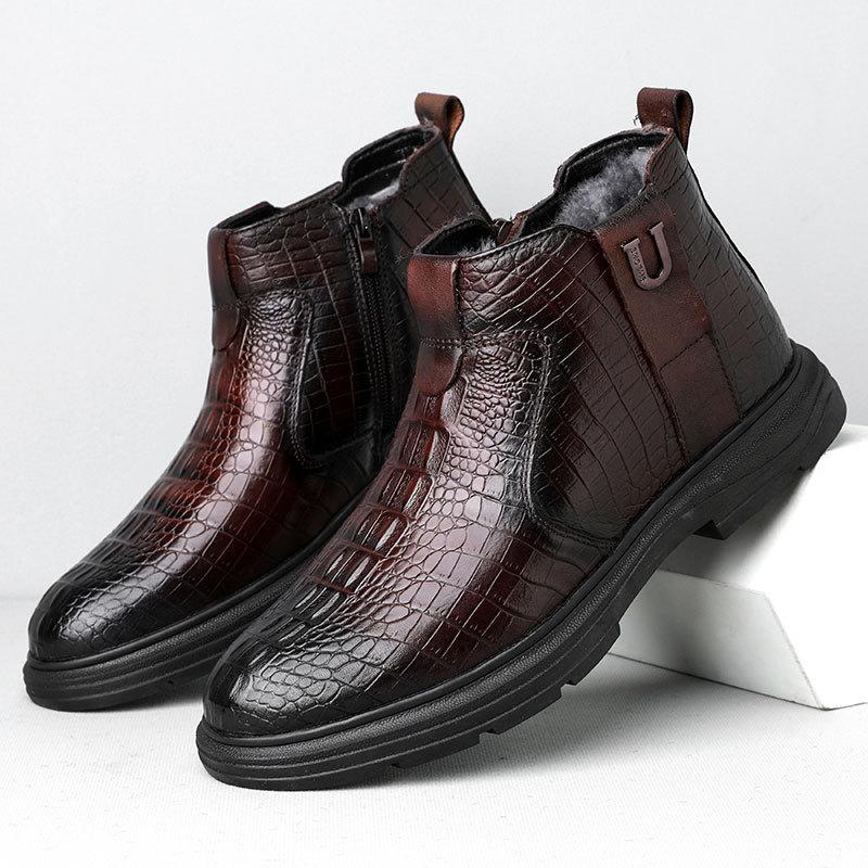 

Мужская зимняя обувь кожаная высокая повседневная мужская хлопковая обувь теплая шерстяная короткая обувь зимние ботинки мужская бархатная утолщенная уличная 44