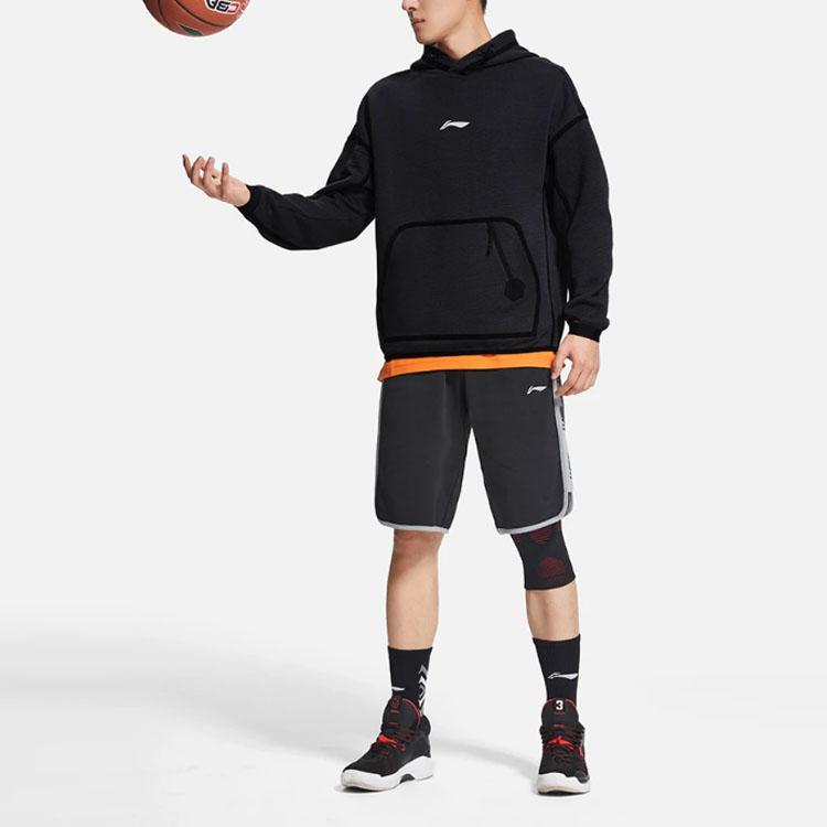 Li-Ning Professional Basketball Series Solid Color Print Logo Pocket Sweatshirt Men Sweatshirt Black AWDSB87-2