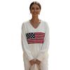 European and American Loose V-neck Knitted Sweater Women's American Flag Large Size Long-sleeved Jumper Solid Color Autumn and Winter New Models