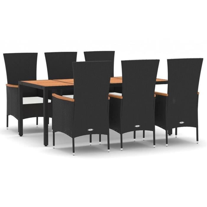 VidaXL Ensemble à dîner de jardin et coussins 7pcs Noir Résine tressée 3157532