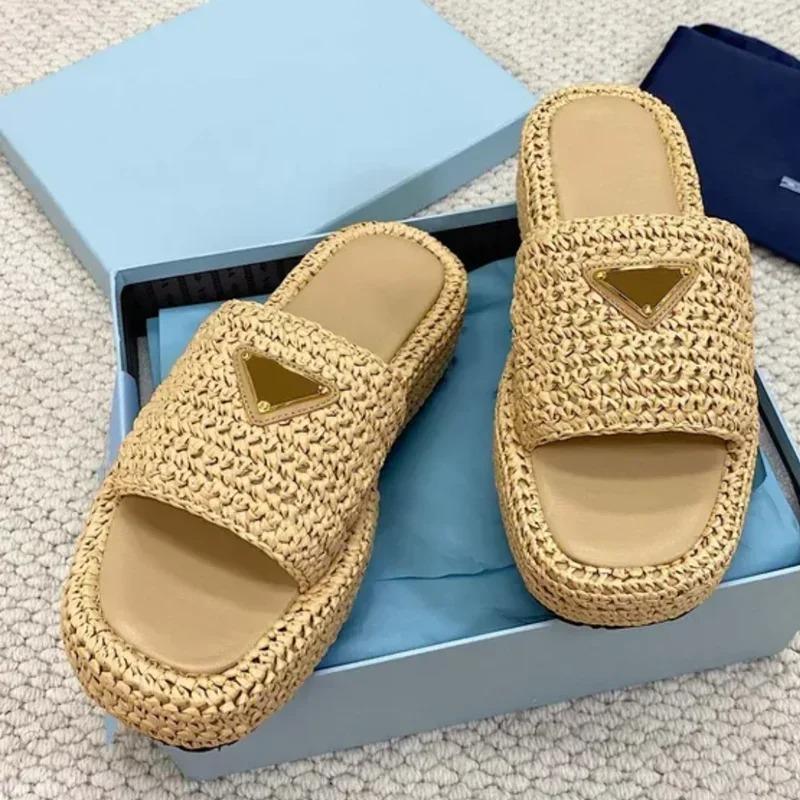 

New 2025 Summer Best Seller Handmade Knitted Thick Bottom Slippers Women s Casual Fashionable Rubber Outdoor Fashion Slippers 42 чорний