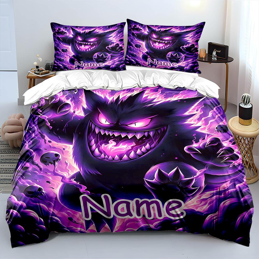 Custom Name Pokemon Bedding Set With Classic Gengar Printing,Bed Set Pillowcase Adult Bed Cover Bedroom Bed Set Exquisite Gifts