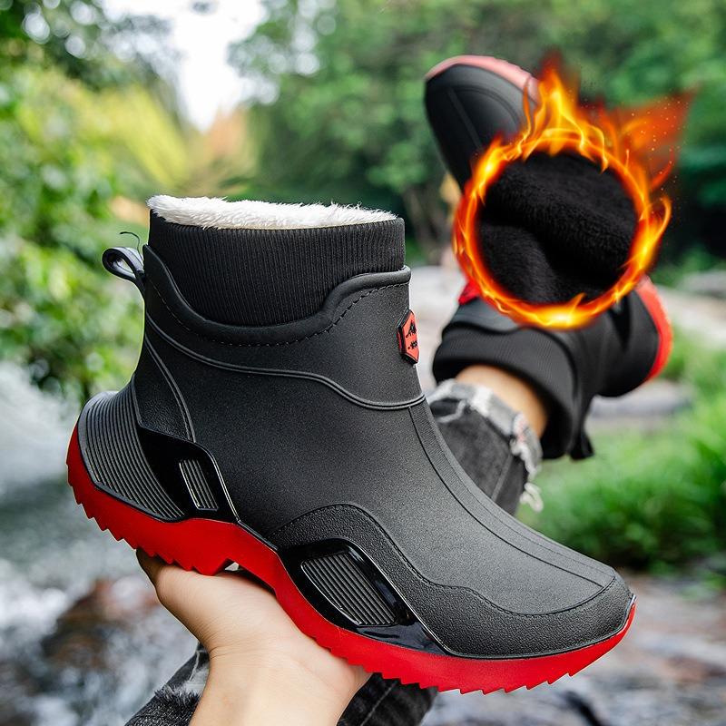 Lietus batai trumpu aulu vyriški suaugusiųjų vandeniui atsparūs batai moteriški lietaus batai neslystantys dėvėjimuisi atsparūs guminiai batai plius aksomas šilti madingi vandens batai