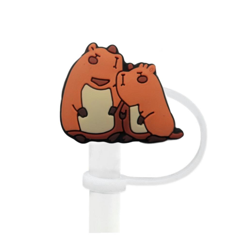 Cute Capybara 10mm Straw Cap Compatible with Stanley Cup Accessories Decoration Dustproof Straw Stopper Silicone Straw Cap