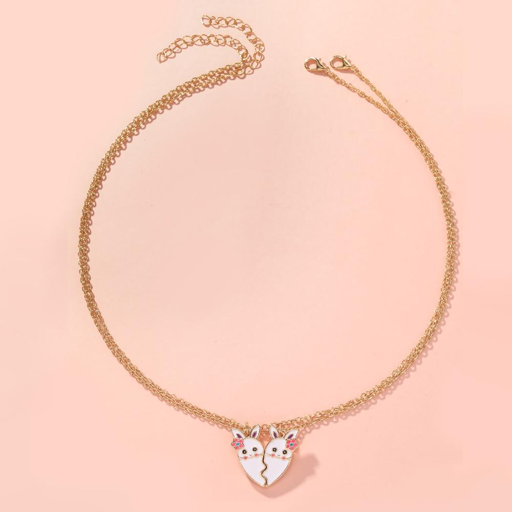 2Pcs/Set Cartoon Flower Rabbit Puzzle Heart Best Friends Necklace Girls Friendship Gift BFF Jewelry