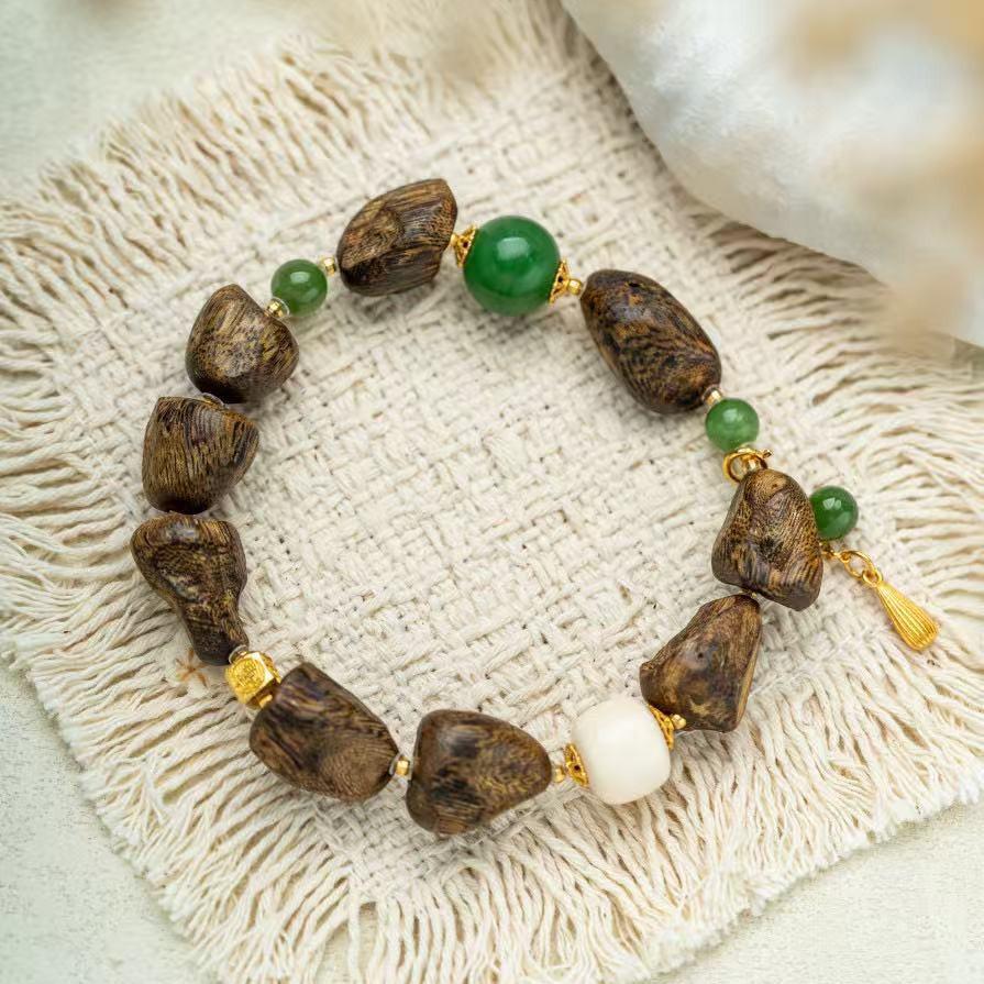 Agarwood & Jasper Retro Bracelet - Versatile High-End Beaded Jewelry