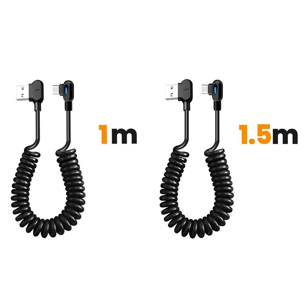 Black USB C To Type C Fast Charging Cable Elbow Car Spring Data Cable for Samsung Huawei Xiaomi Car