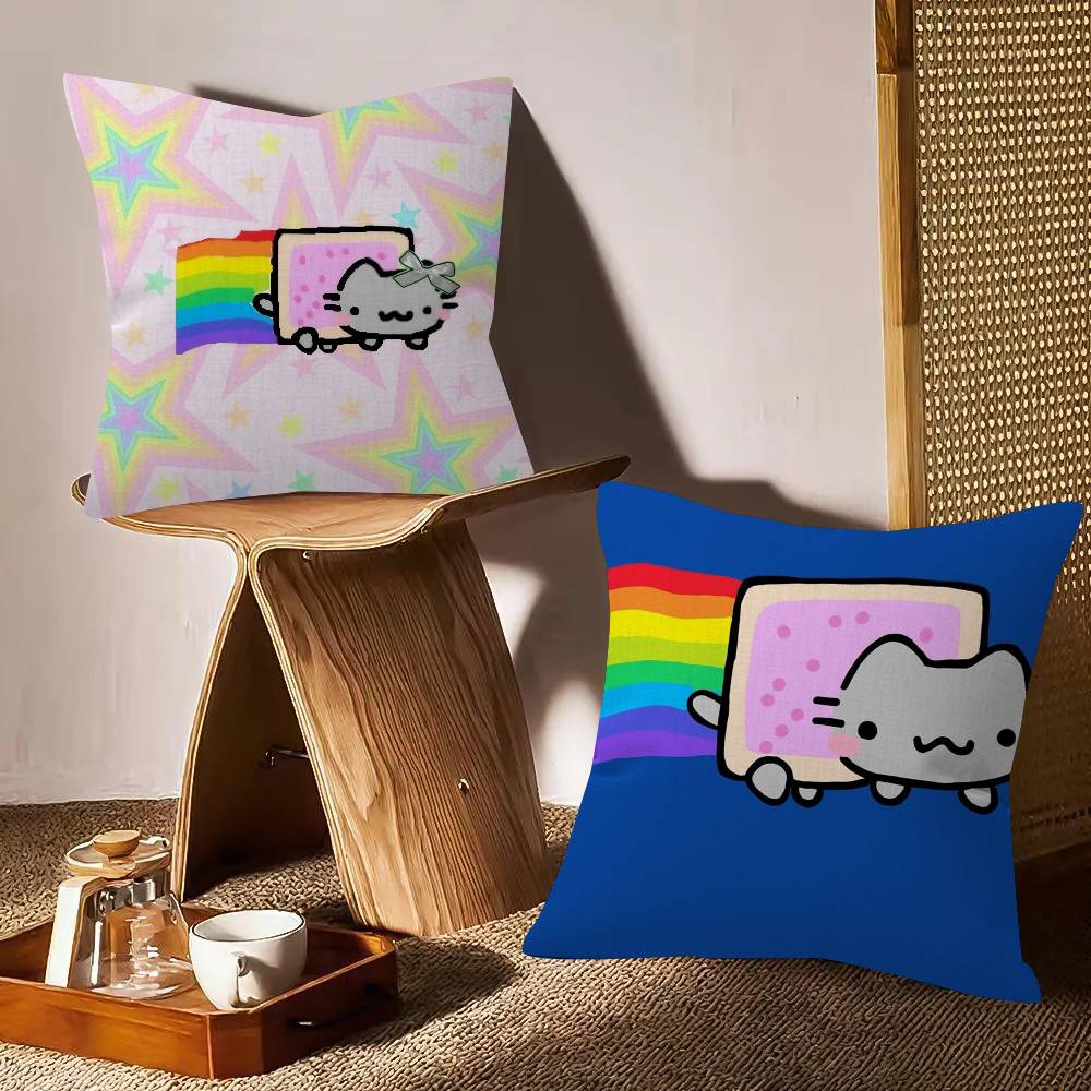 Anime N-Nyan Cat Throw Trendy-style decorative throw pillow cover insert not included fauxembroidery design