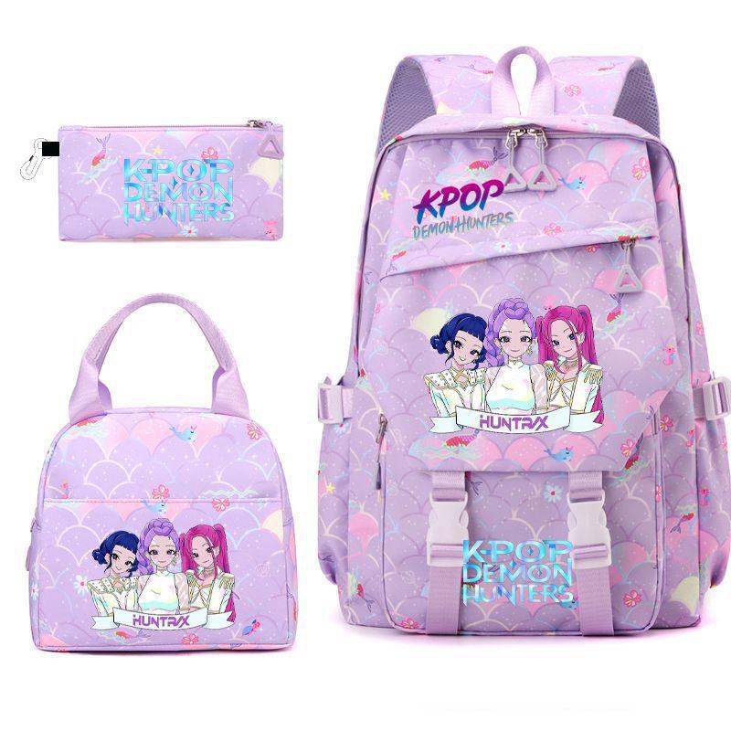 New K-POP Witch Hunters Cartoon Printed Student Pencil Bag Lunch Bag Three-piece Backpack