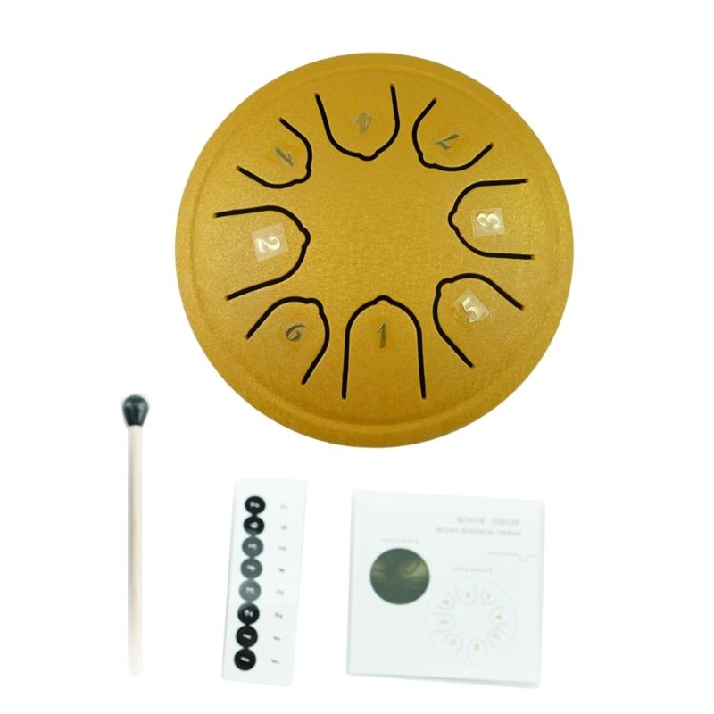 4.5Inch Steel Tongue Drum 8 Notes C Major Tuned Percussion Instrument Handpan Drum Music Tambourine Drum with Mallets