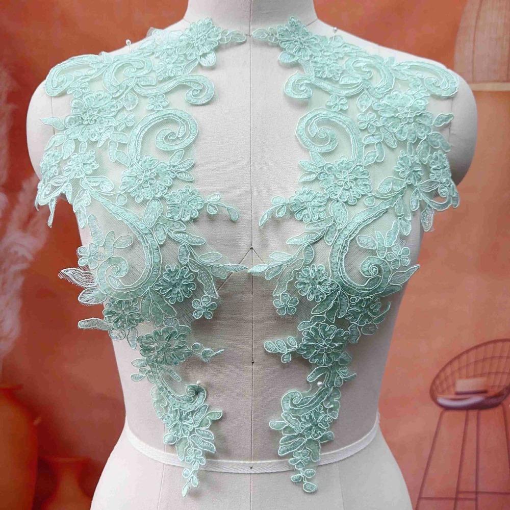 2Pcs/Set Lace Tulle Sequin Embroidery Applique Sequined Embroidery Flower Patch Collar  Bridal Dress