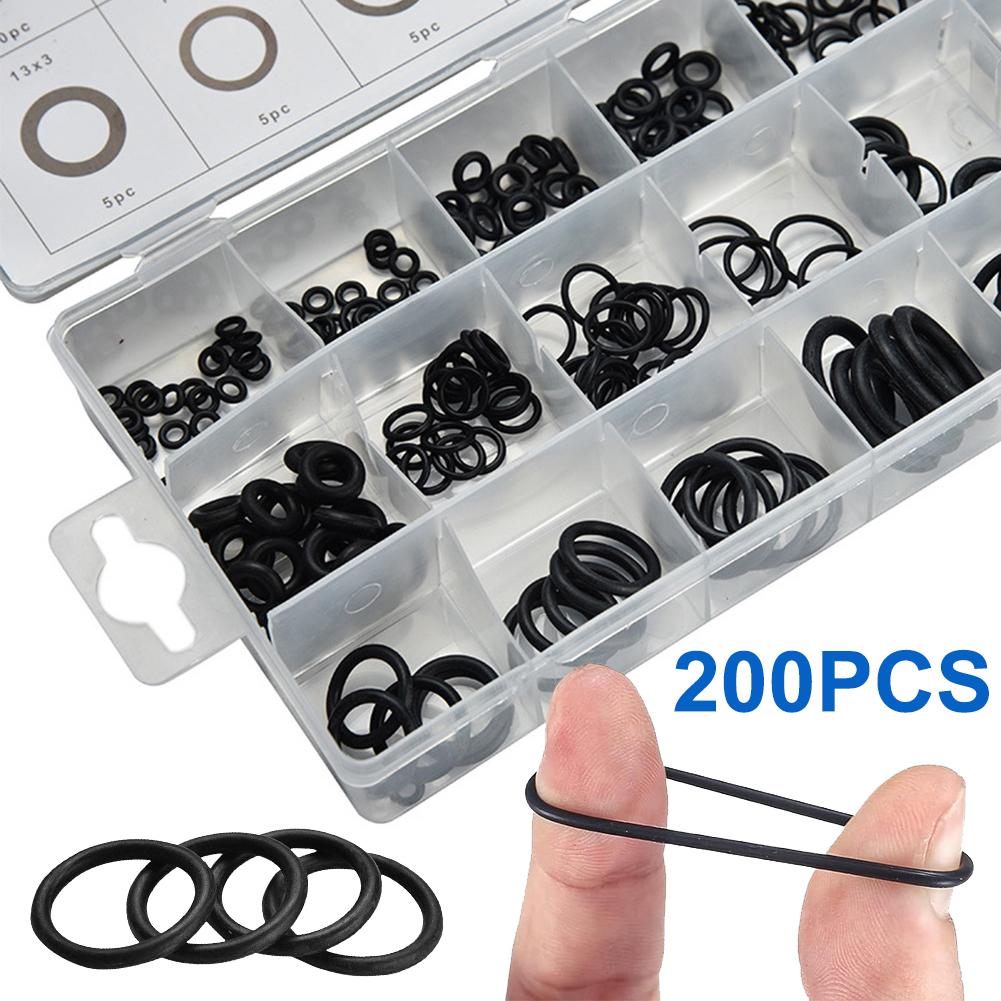200 Stück Gummi-O-Ring-Set Dichtungen in Box Dichtband Elastisches Band O-Gummi-Ringe Set Wasserdichte Dichtungen Dichtungs-Kombinationsset