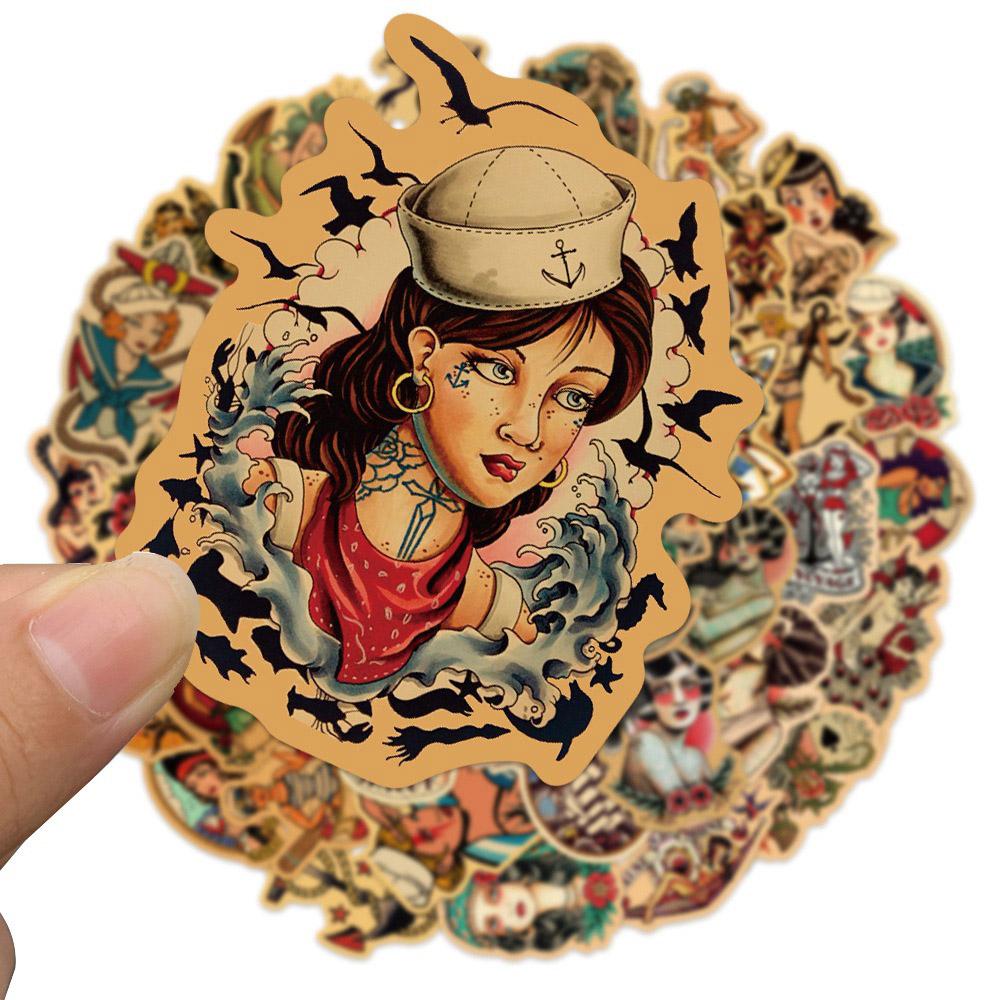 10 30 50 100Pcs Retro Old School Tattoo Style Stickers Skateboard Car Phone Bike Laptop Luggage Sexy Girl Waterproof Sticker