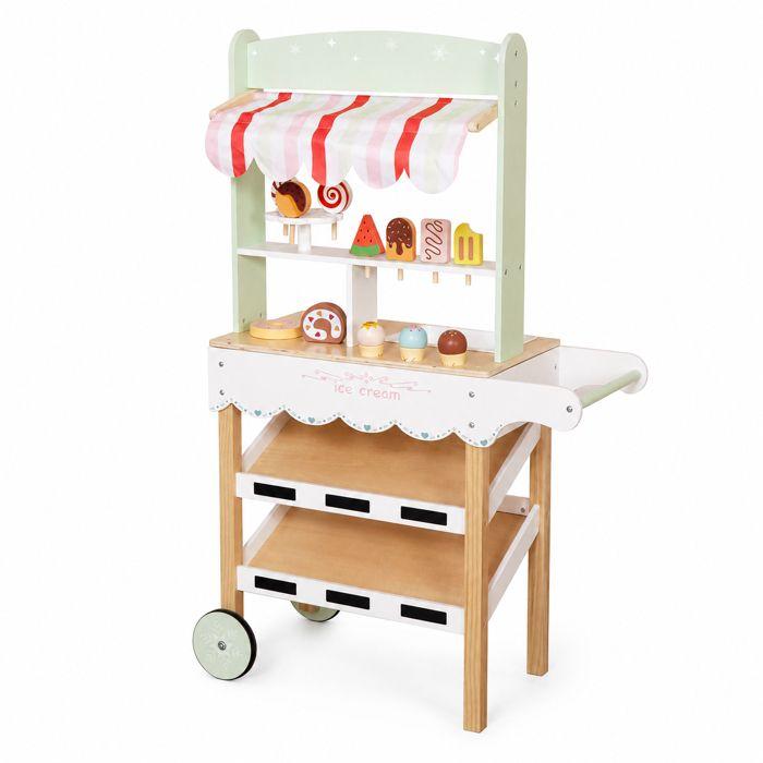 Wooden Ice Cream Stand - GINGER HOME - Decorative Awning - Shelves &; Wheels - Pastel Tones, MDF 44/57x28x95.5 Cm