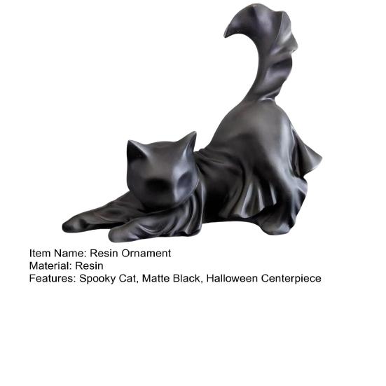 Ghost Black Cat Ornament Resin Halloween Ghost Cat Figurine Spooky Kitty Desktop Sculpture Gift for Cat Lovers