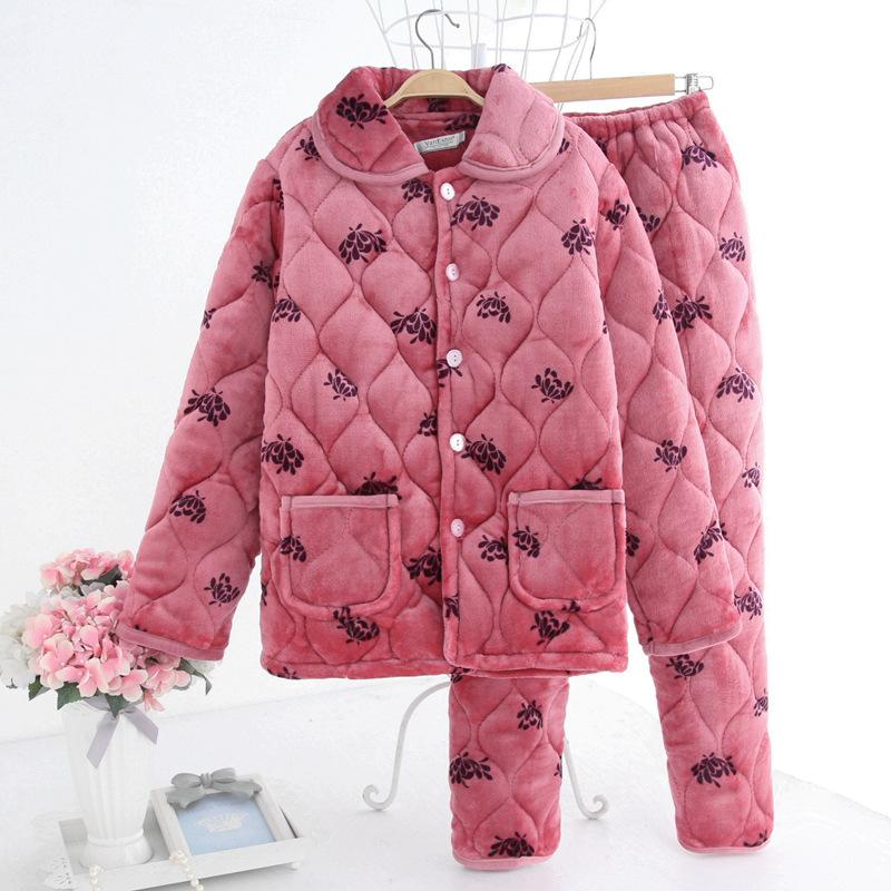 Women's Winter Pajamas Three-layer Thickened Padded Cotton To Keep Warm and Fleece Coral Fleece Padded Jacket