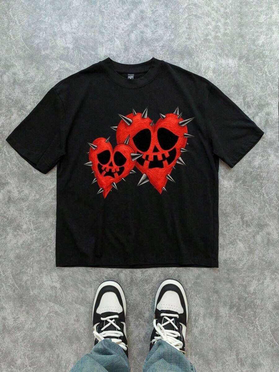 

Unisexfinity VCAY Unisexs Loose HeartShaped Printed RoundNeck ShortSleeved TShirt Suitable For Summer And Halloween 2XL
