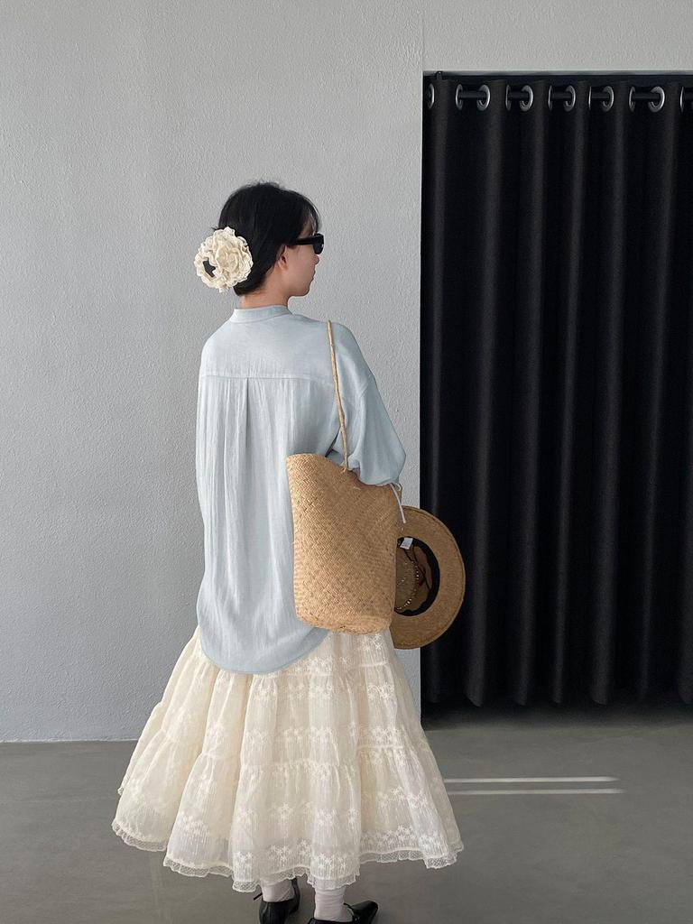 Jiang Zuo French Lace Embroidered Long Skirt - Women's 2026 Spring Large Swing Style