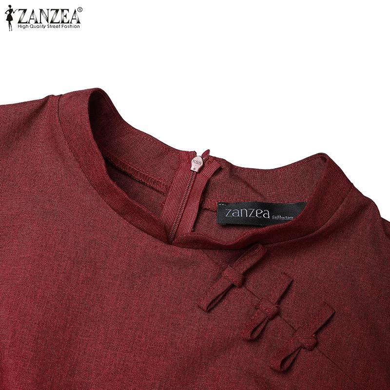 ZANZEA Women Summer Stand Collar Casual Short Sleeve Print Dress