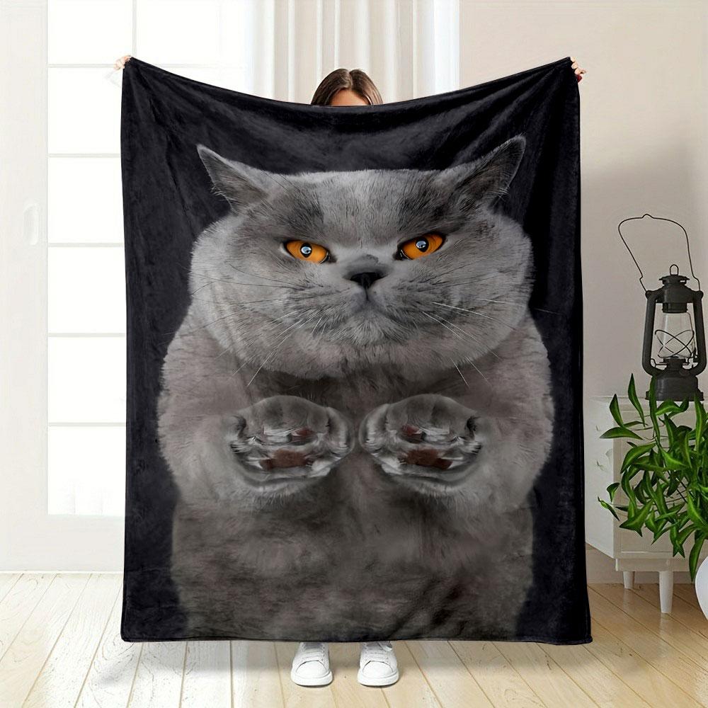 Grumpy Grey Cat Blanket bedroom Blanket for Livingroom Couch lunch break Soft throw for Friend's festival Gift