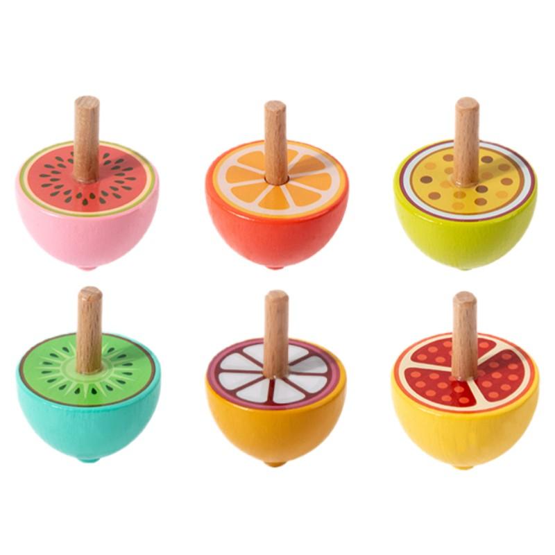 6pcs Wooden Spinning Top Toys Cartoon Montessori Colorful Spinning Gyro Childhood Wooden Gyro Fidget Toys Kids Birthday Gifts